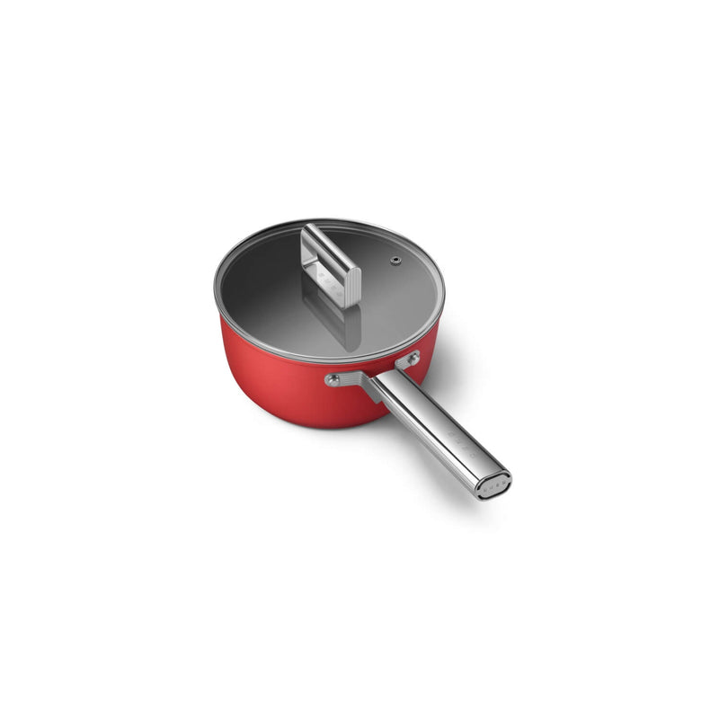 Smeg Cookware 20cm Non-Stick Saucepan with Lid - Red