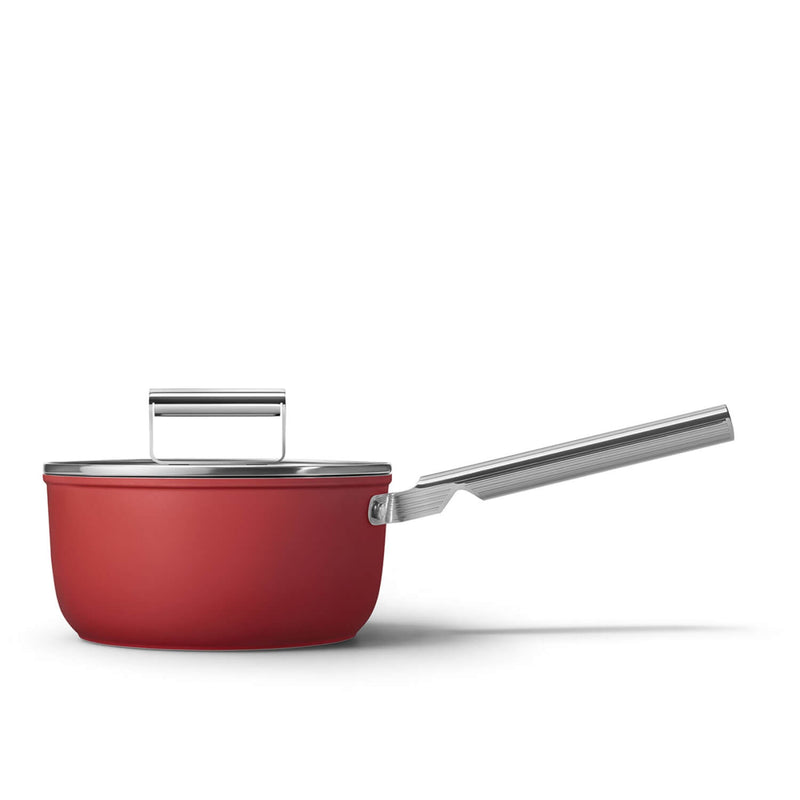 Smeg Cookware 20cm Non-Stick Saucepan with Lid - Red