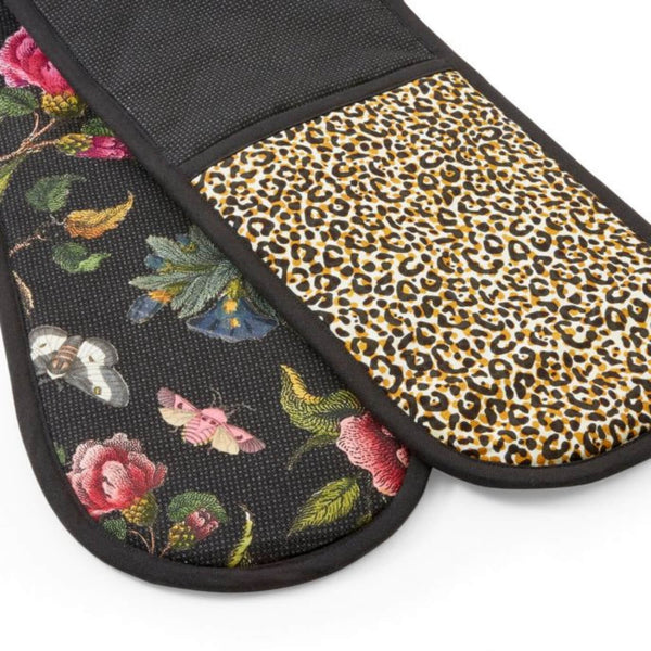 Spode Creatures of Curiosity 100% Cotton Double Oven Gloves - Black Floral