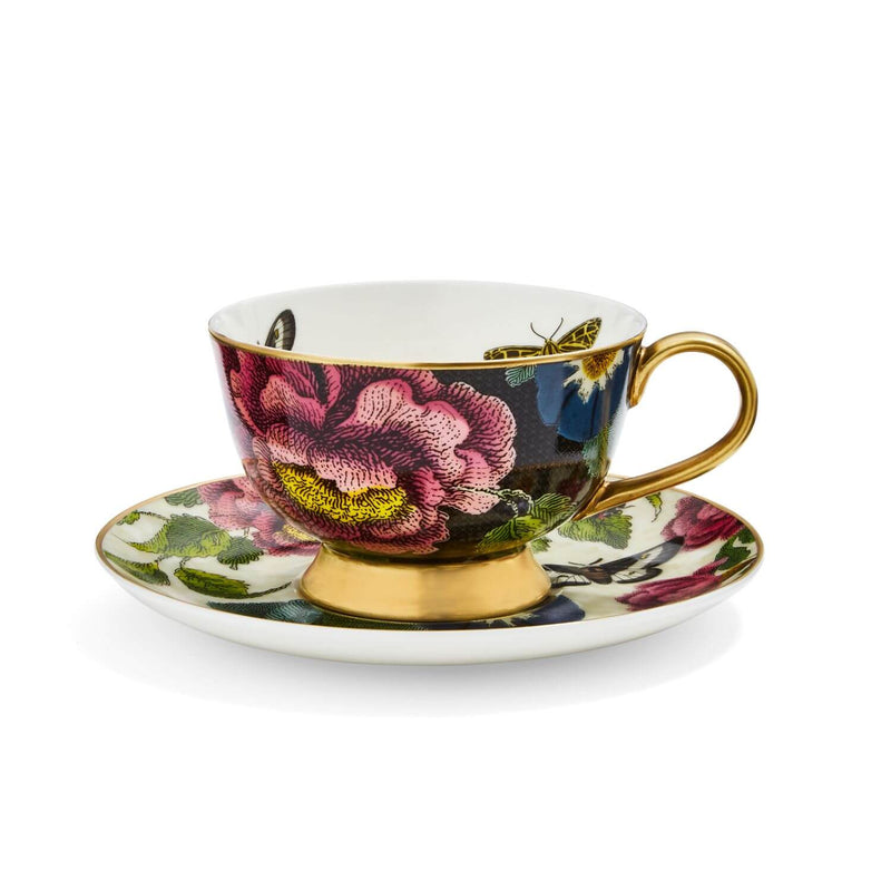 Spode Creatures of Curiosity Coupe Tea Cup & Saucer - Dark Floral