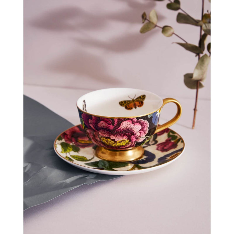 Spode Creatures of Curiosity Coupe Tea Cup & Saucer - Dark Floral