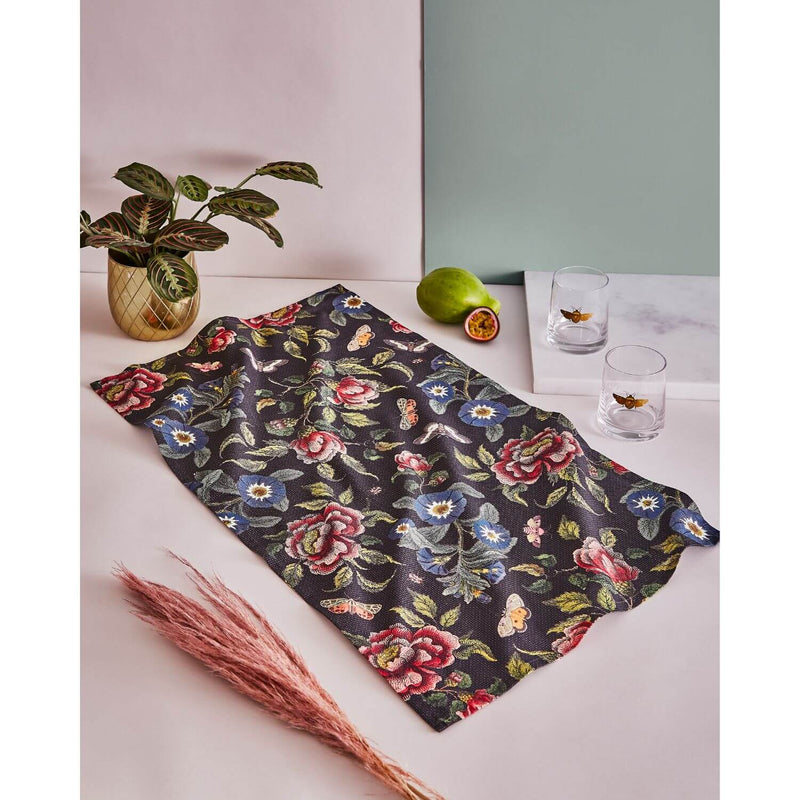 Spode Creatures of Curiosity Tea Towel - Black / Floral