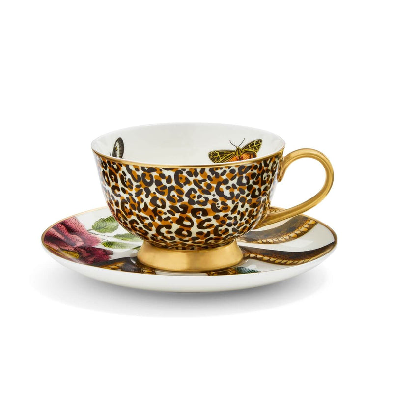 Spode Creatures of Curiosity Coupe Tea Cup & Saucer - Leopard / Snake