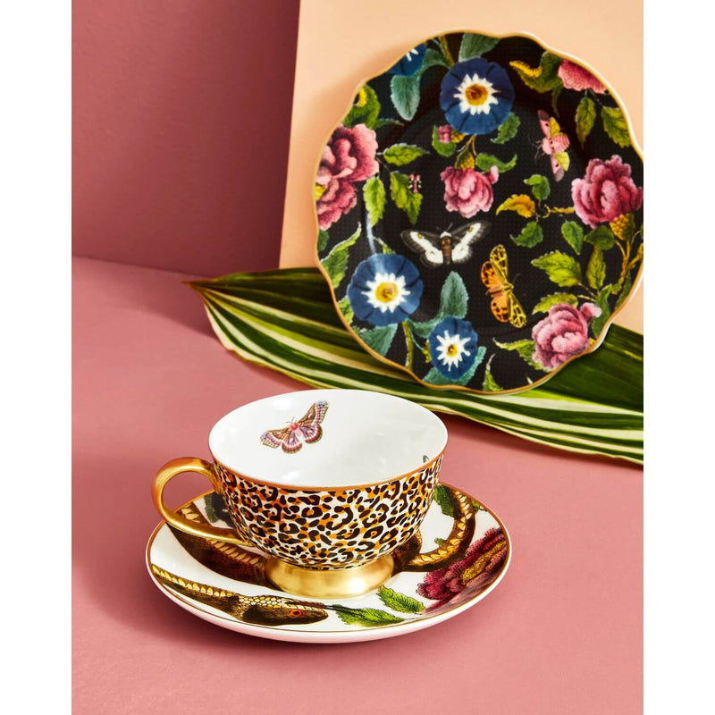 Spode Creatures of Curiosity Coupe Tea Cup & Saucer - Leopard / Snake