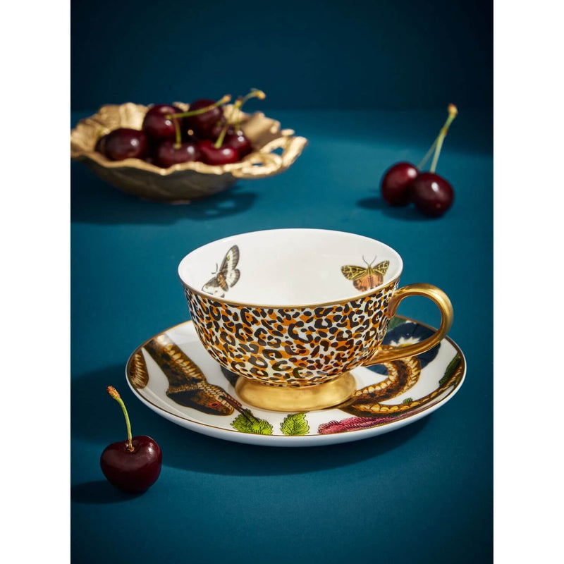 Spode Creatures of Curiosity Coupe Tea Cup & Saucer - Leopard / Snake