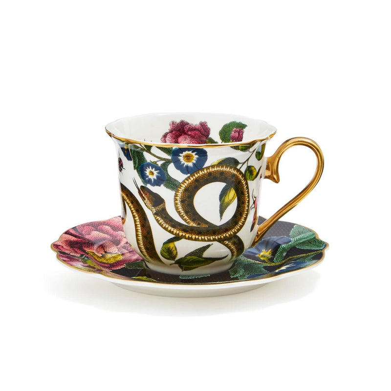 Spode Creatures of Curiosity Fluted Cup & Saucer - Dark Floral/Snake