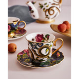 Spode Creatures of Curiosity Fluted Cup & Saucer - Dark Floral/Snake