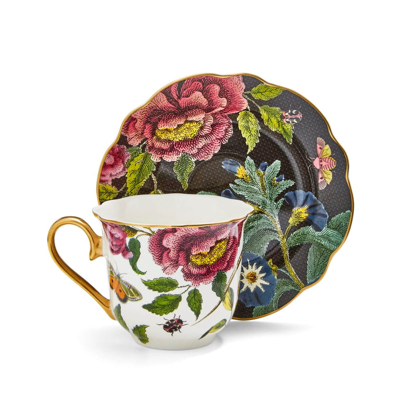 Spode Creatures of Curiosity Fluted Cup & Saucer - Dark Floral/Snake