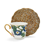 Spode Creatures of Curiosity Fluted Tea Cup & Saucer - Floral / Leopard