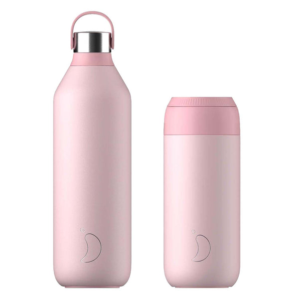 Chilly's Series 2 1 Litre Reusable Water Bottle & 50cl Coffee Cup Set - Blush Pink