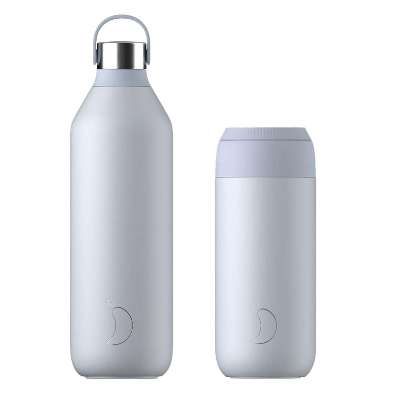 Chilly's Series 2 1 Litre Reusable Water Bottle & 50cl Coffee Cup Set - Frost Blue