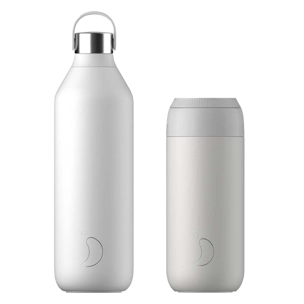 Chilly's Series 2 1 Litre Reusable Water Bottle & 50cl Coffee Cup Set - Granite Grey