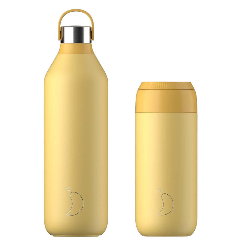 Chilly's Series 2 1 Litre Reusable Water Bottle & 50cl Coffee Cup Set - Pollen Yellow