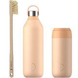 Chilly's Series 2 Reusable Water Bottle, Coffee Cup & Cleaning Brush Set - Peach Orange