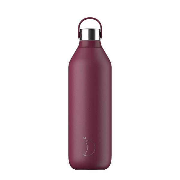 Chilly's Series 2 1 Litre Reusable Water Bottle & 50cl Coffee Cup Set - Plum Red
