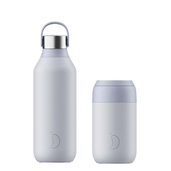 Chilly's Series 2 500ml Hydration Reusable Water Bottle & 34cl Coffee Cup Set - Frost Blue