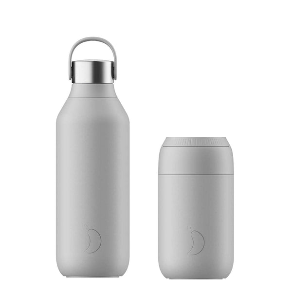 Chilly's Series 2 500ml Hydration Reusable Water Bottle & 34cl Coffee Cup Set - Granite Grey