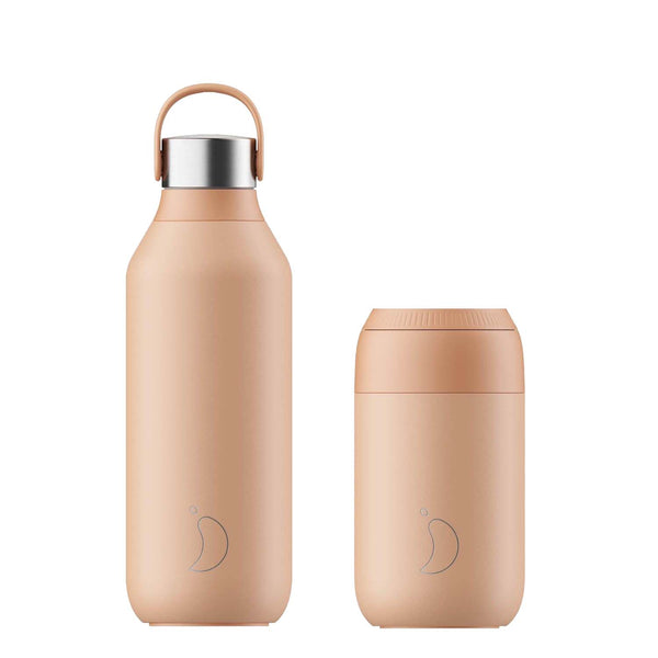 Chilly's Series 2 500ml Hydration Reusable Water Bottle & 34cl Coffee Cup Set - Peach Orange