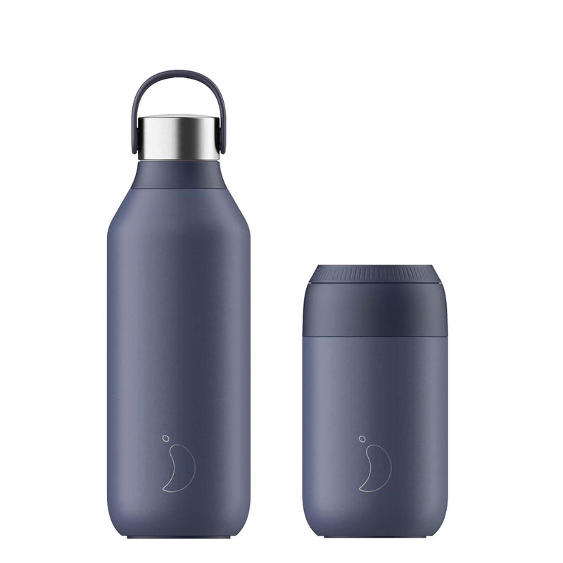 Chilly's Series 2 500ml Hydration Reusable Water Bottle & 34cl Coffee Cup Set - Whale Blue