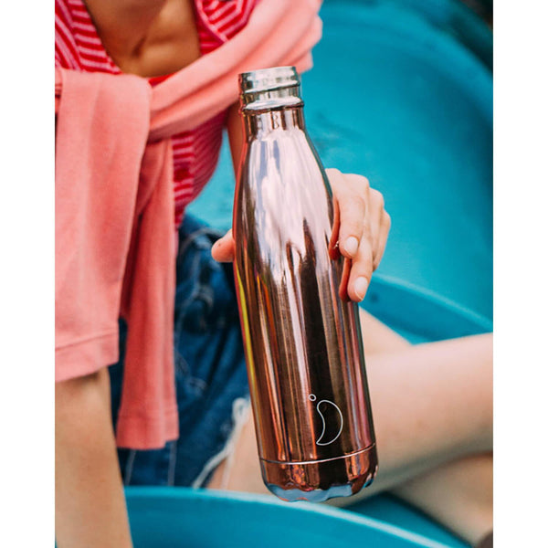 Chilly's 500ml Chrome Drinks Bottle - Rose Gold - Potters Cookshop