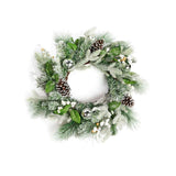 Premier Christmas 60cm Flocked Frosted Wreath - Berries, Pinecones & Silver Baubles