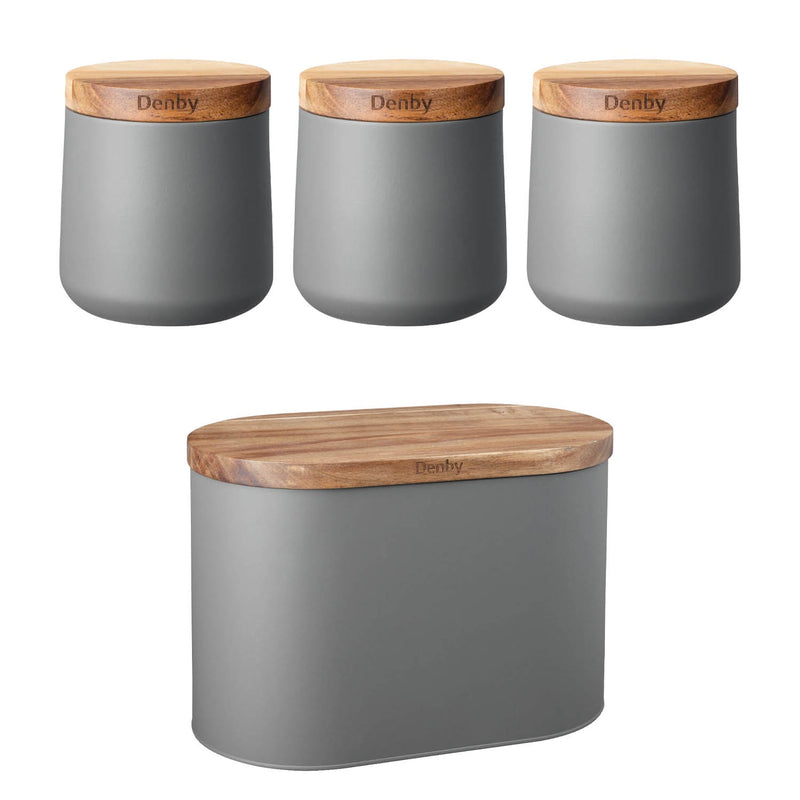 Buy Denby Pottery 4 Piece Canister & Bread Bin Set Matte Grey