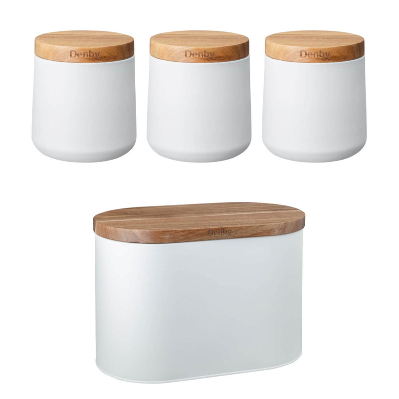 Buy Denby Pottery 4 Piece Canister & Bread Bin Set Matte White