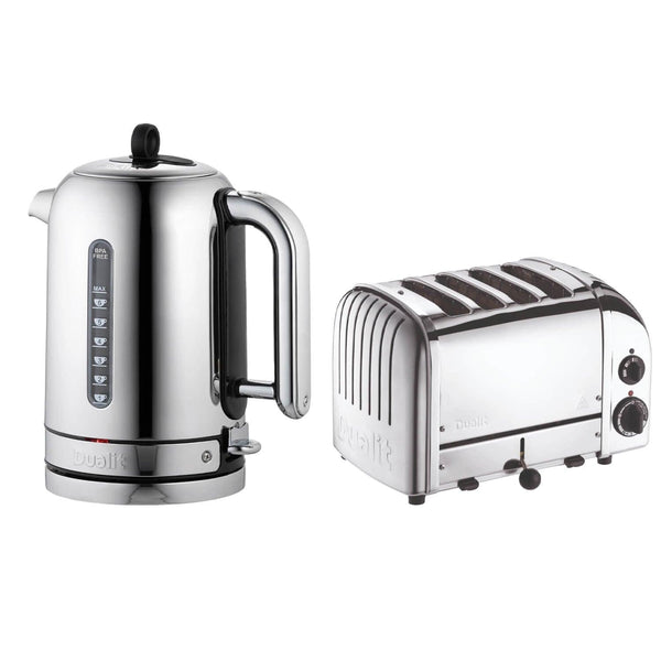 Dualit Classic 1.7 Litre Jug Kettle & 4 Slice Toaster Set - Polished Steel - Potters Cookshop