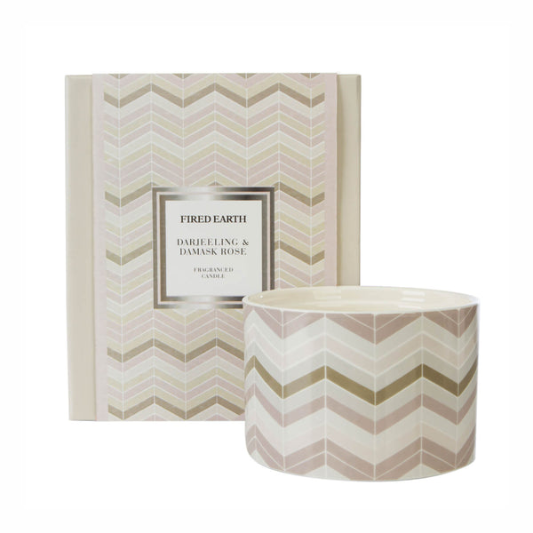 Wax Lyrical Fired Earth Large Ceramic Candle - Darjeeling & Damask Rose