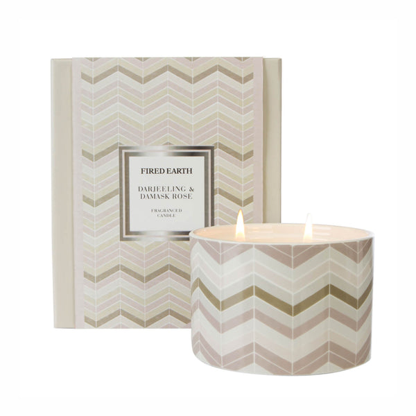 Wax Lyrical Fired Earth Large Ceramic Candle - Darjeeling & Damask Rose