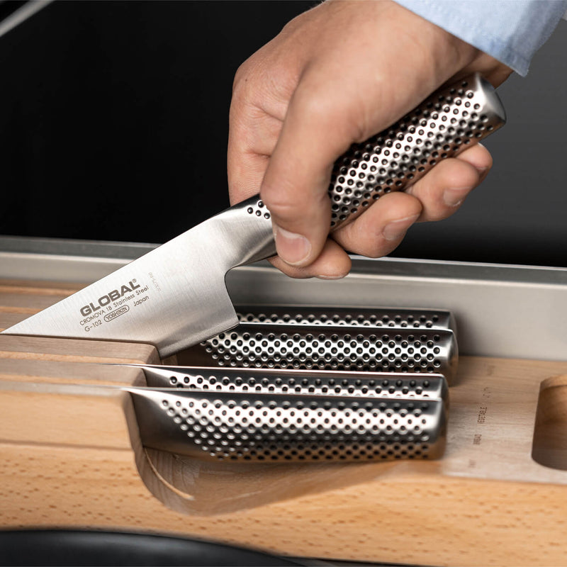 Global Knives Hikaeme 6 Piece In-Drawer Kitchen Knife Dock Set