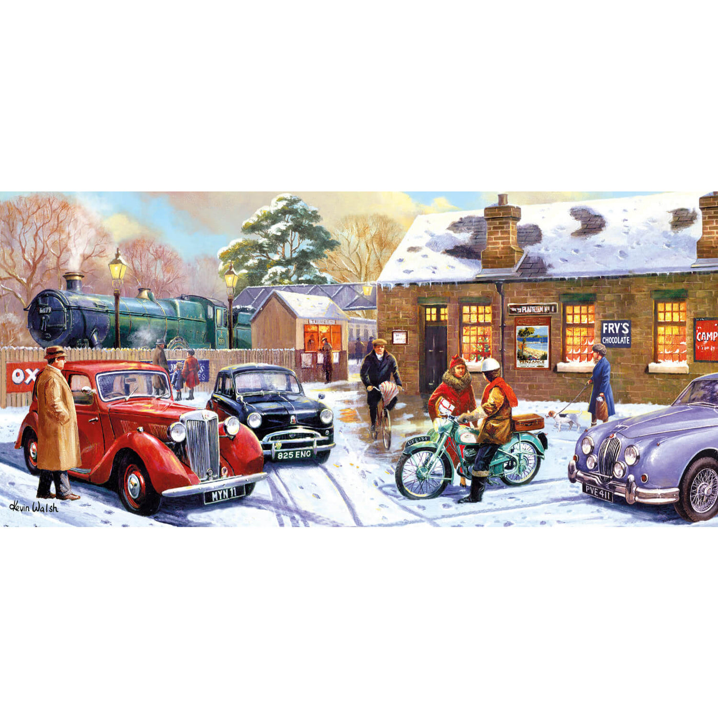 Gibsons Christmas Eve At The Station Jigsaw Puzzle – 636 Pieces, Panoramic, Illustrated By Kevin Walsh