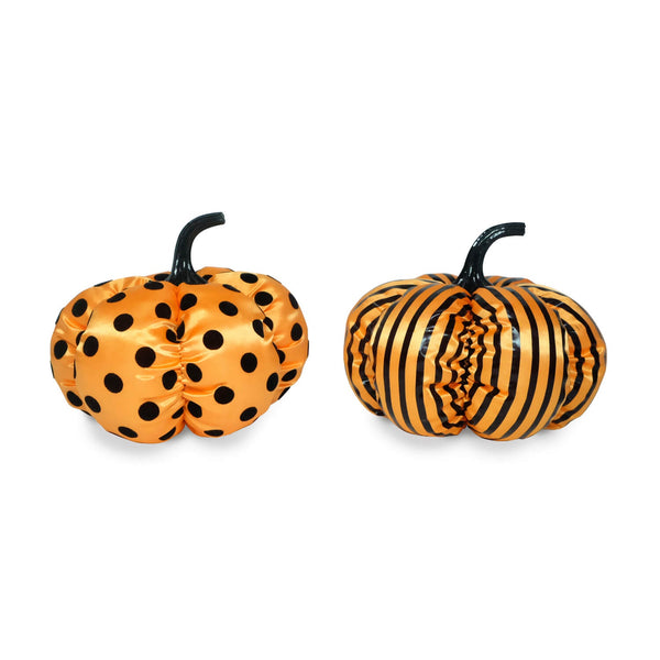 Premier House of Halloween 18cm Satin Pumpkin Decoration- Polka Dot / Stripes