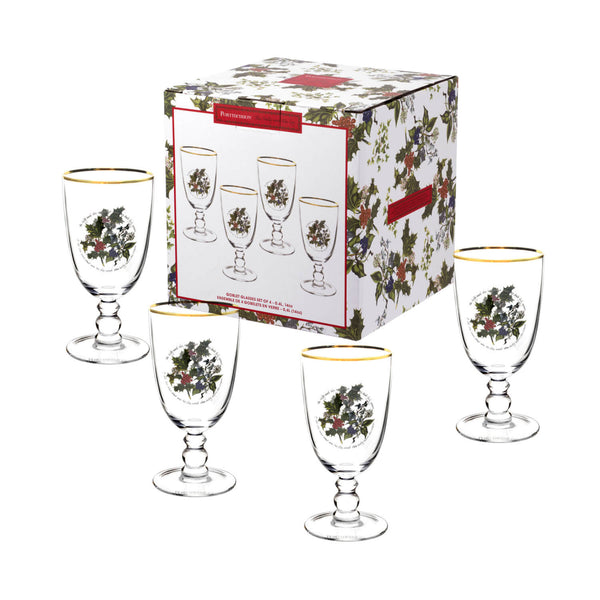 Portmeirion The Holly & The Ivy Christmas Glass Goblets - Set of 4