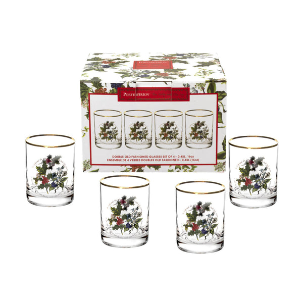 Portmeirion The Holly & The Ivy Christmas Double Old Fashioned Glasses - Set of 4