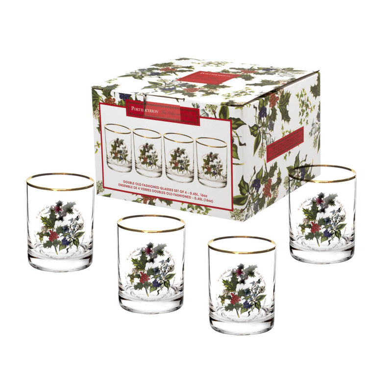 Portmeirion The Holly & The Ivy Christmas Double Old Fashioned Glasses - Set of 4