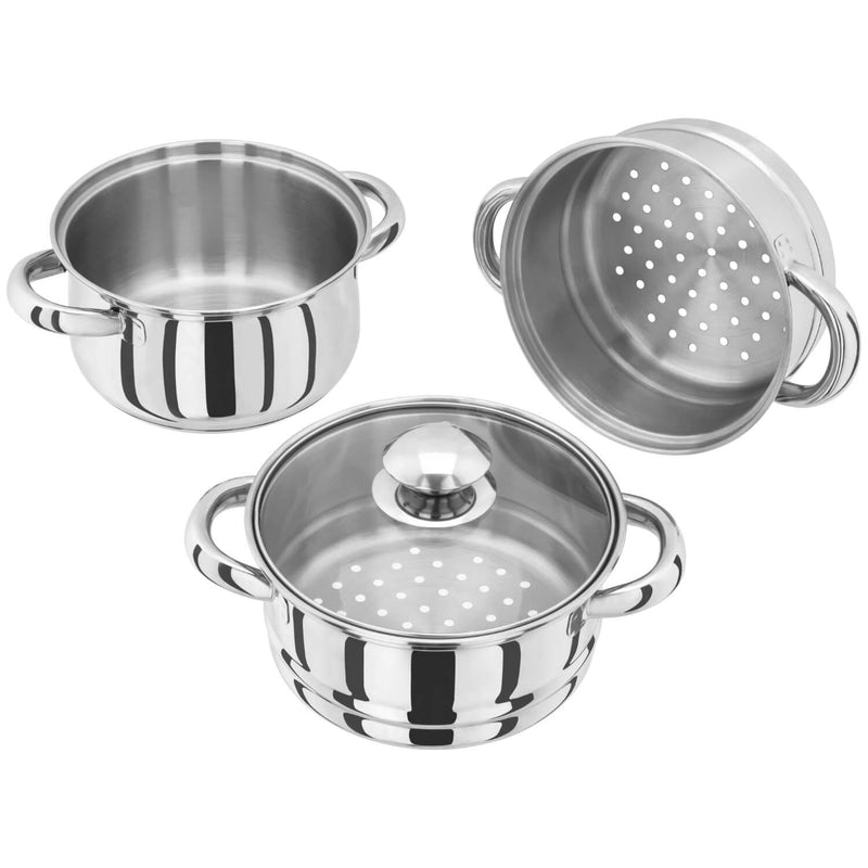 Judge Essentials 3 Tier Steamer Set With Glass Lid - 16cm - Potters Cookshop