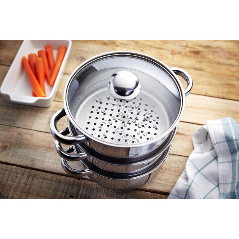 Judge Essentials 3 Tier Steamer Set With Glass Lid - 20cm - Potters Cookshop