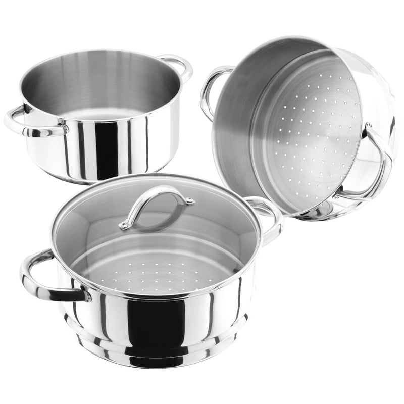 Judge Essentials 3 Tier Steamer Set With Glass Lid - 22cm - Potters Cookshop