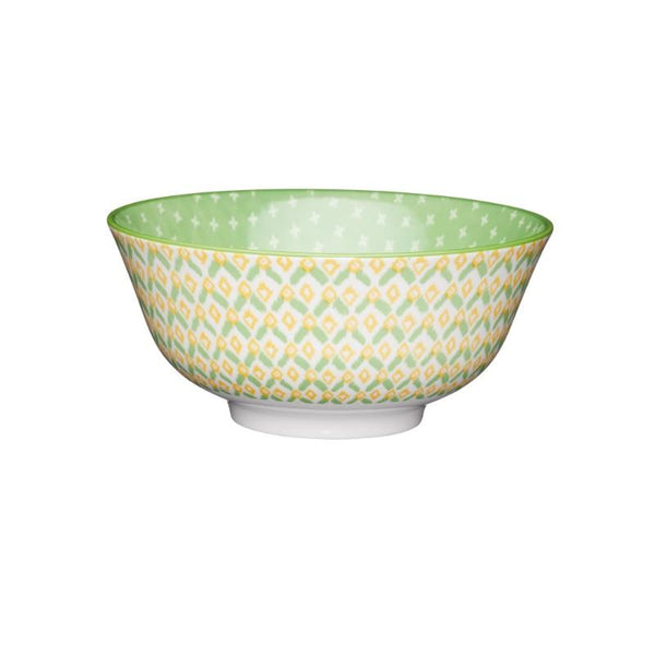 Kitchencraft Stoneware Bowl - Green Geometric - Potters Cookshop