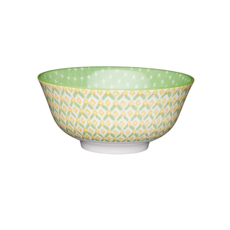 Kitchencraft Stoneware Bowl - Green Geometric - Potters Cookshop