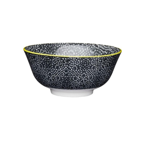 Kitchencraft Stoneware Bowl - Black Floral - Potters Cookshop