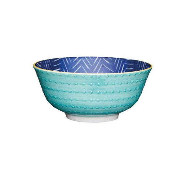 Kitchencraft Stoneware Bowl - Blue Chevron - Potters Cookshop