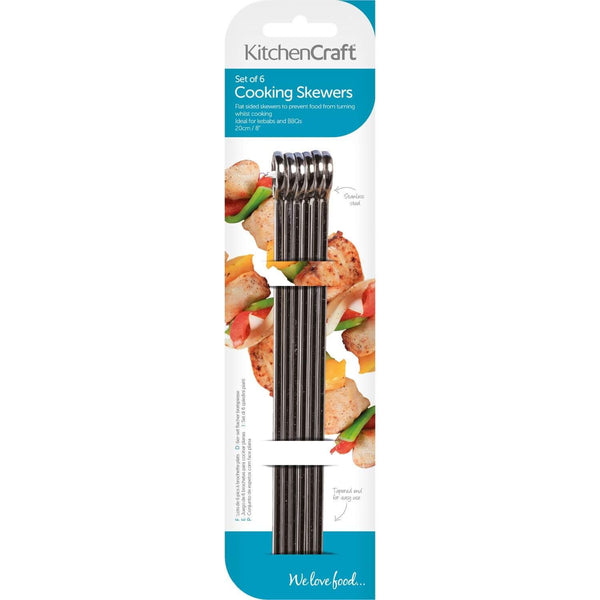 KitchenCraft 20cm Flat Sided Skewers - Set of 6 - Potters Cookshop