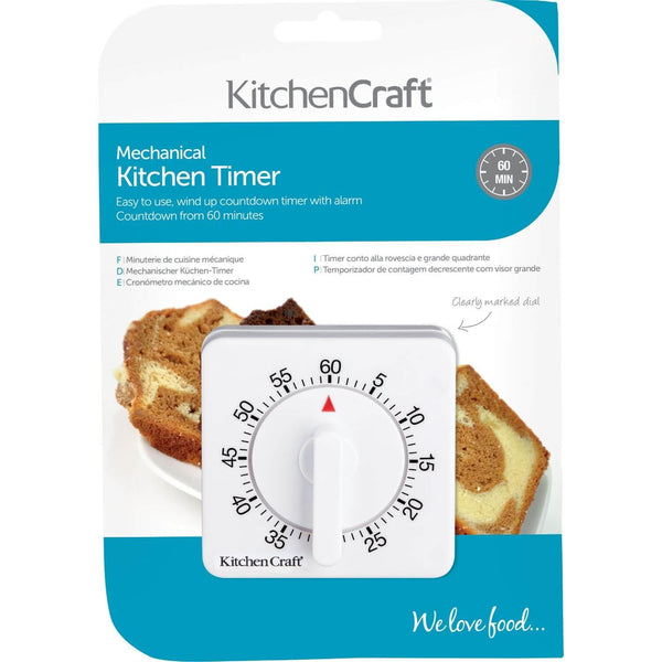 KitchenCraft Mechanical 1 Hour Timer - White - Potters Cookshop