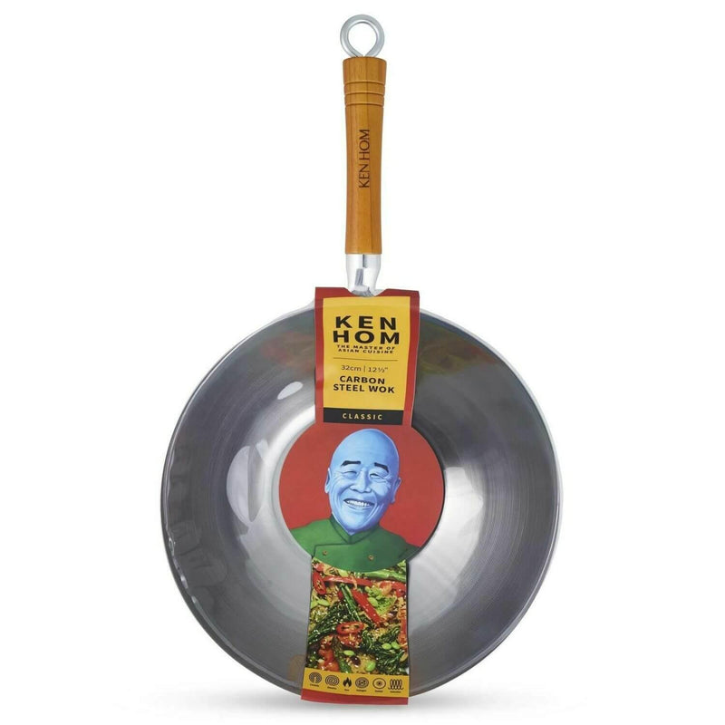Ken Hom Classic Carbon Steel Wok - 32cm - Potters Cookshop