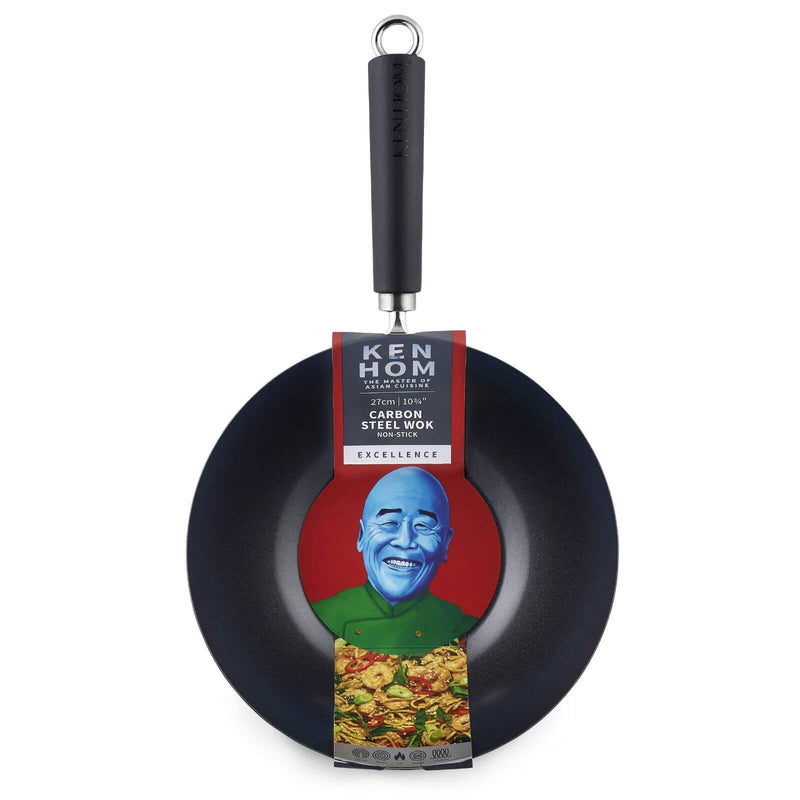 Ken Hom Excellence Non-Stick Carbon Steel Wok - 27cm - Potters Cookshop