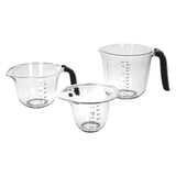 KitchenAid Clear Plastic Stackable 3 Piece Measuring Jug Set - Black Handle - Potters Cookshop