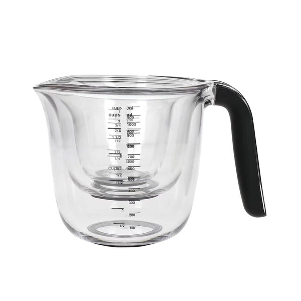 KitchenAid Clear Plastic Stackable 3 Piece Measuring Jug Set - Black Handle - Potters Cookshop