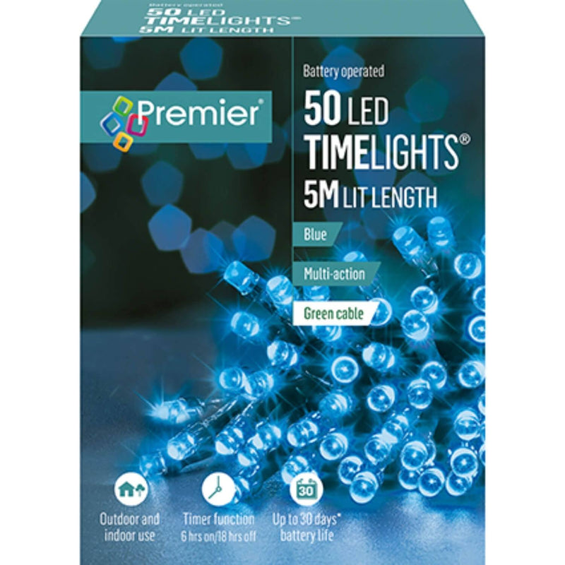 Premier Christmas Time Lights 5 Metre 50 LED Lights - Blue - Potters Cookshop